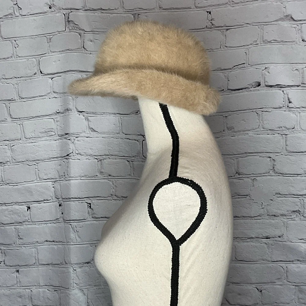 Betmar Vintage 1970s Tan Angora Wool Blend Bucket Hat France